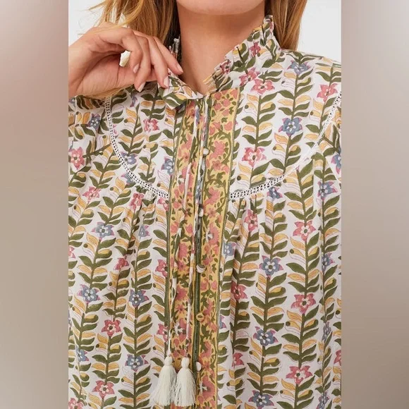 TUCKERNUCK MAREA Marigold Georgia Blouse Size XS Cotton Floral - Picture 3 of 10